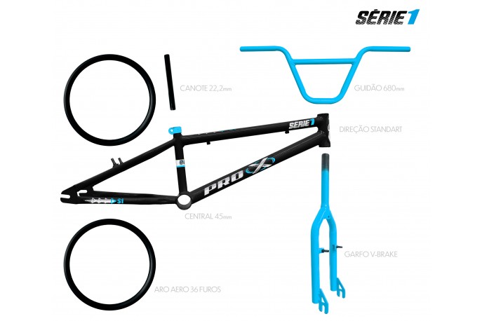 Kit BMX Série 1 Preto - Azul - Pro-X